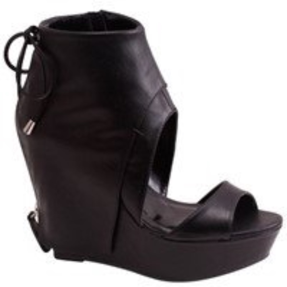 Black Faux Leather Open Toe Cuffed Bootie (NIB)